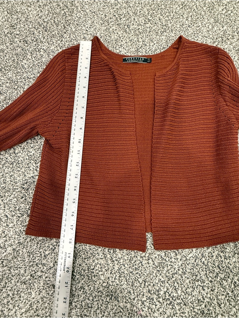 Peruvian Connection Rust Ribbed Open-Front Cropped Women's Cardigan Sweater Sz S - Picture 7 of 8